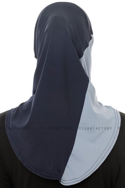 Esin - Marineblauw & Lichtgrijs & Lichtblauw One-Piece Hijab