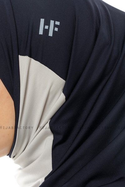 Esin - Marineblauw & Lichtgrijs & Lichtblauw One-Piece Hijab