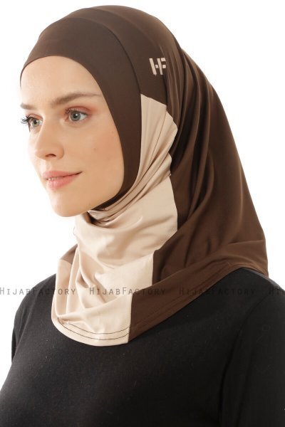 Esin - Bruin & Licht Taupe & Donker Taupe One-Piece Hijab