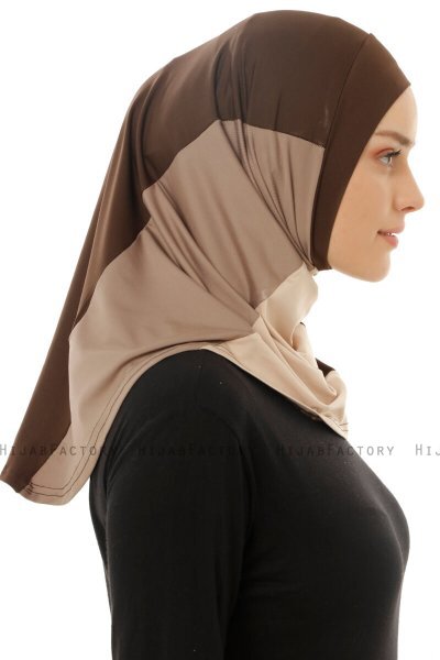 Esin - Bruin & Licht Taupe & Donker Taupe One-Piece Hijab
