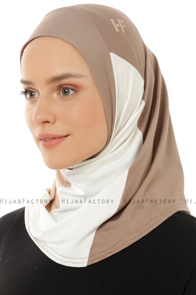 Esin - Donker Taupe & Creme & Licht Taupe One-Piece Hijab
