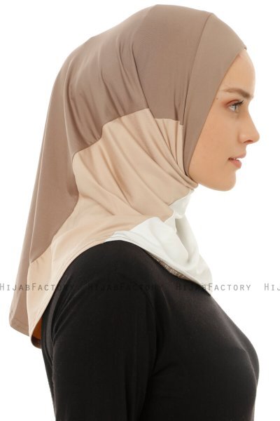 Esin - Donker Taupe & Creme & Licht Taupe One-Piece Hijab