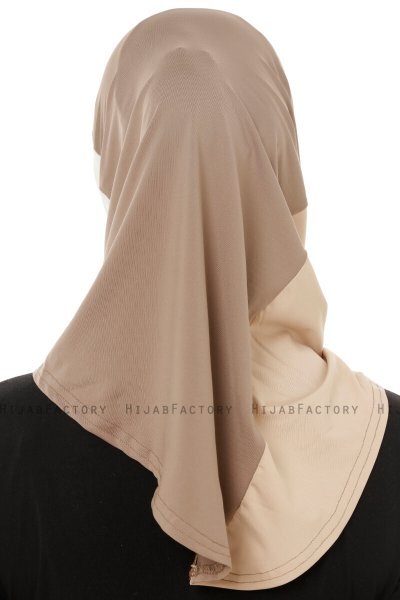 Esin - Donker Taupe & Creme & Licht Taupe One-Piece Hijab