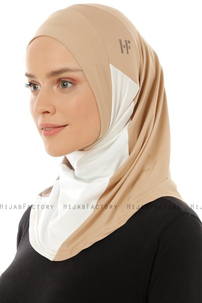 Esin - Beige & Creme & Donker Taupe One-Piece Hijab