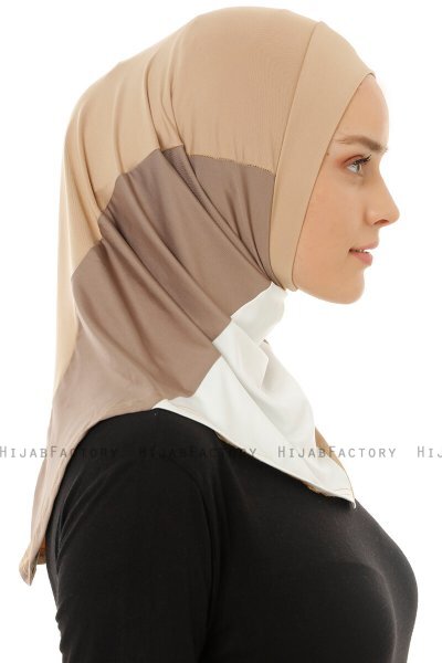 Esin - Beige & Creme & Donker Taupe One-Piece Hijab