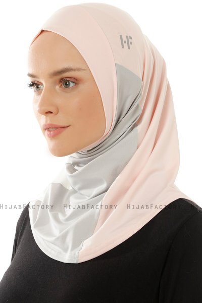 Esin - Oudroze & Lichtgrijs & Creme One-Piece Hijab