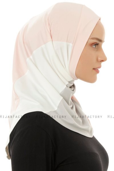 Esin - Oudroze & Lichtgrijs & Creme One-Piece Hijab