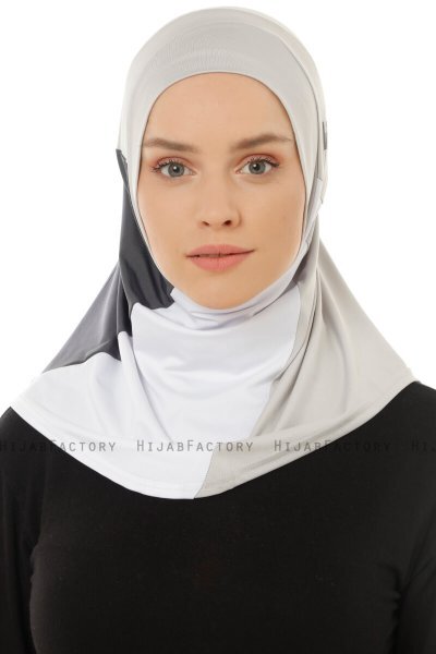 Esin - Lichtgrijs & Wit & Anthracite One-Piece Hijab