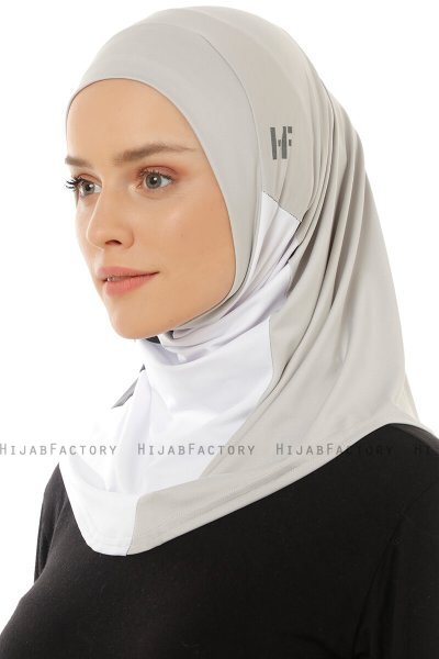 Esin - Lichtgrijs & Wit & Anthracite One-Piece Hijab
