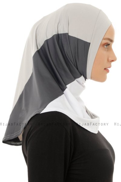 Esin - Lichtgrijs & Wit & Anthracite One-Piece Hijab