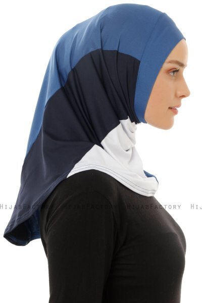 Esin - Indigo & Wit & Marineblauw One-Piece Hijab