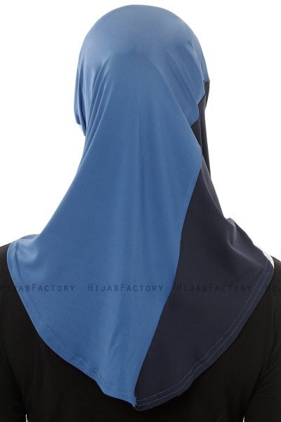 Esin - Indigo & Wit & Marineblauw One-Piece Hijab