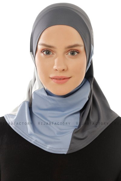 Esin - Anthracite & Lichtblauw & Lichtgrau One-Piece Hijab