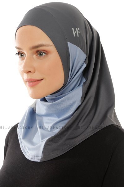 Esin - Anthracite & Lichtblauw & Lichtgrau One-Piece Hijab