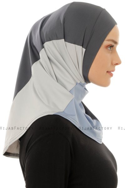 Esin - Anthracite & Lichtblauw & Lichtgrau One-Piece Hijab