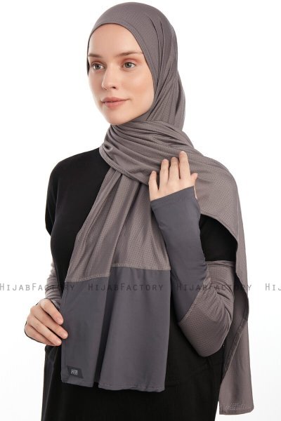 Azize - Donker Grijs Pro Scarf Sport Hijab Set
