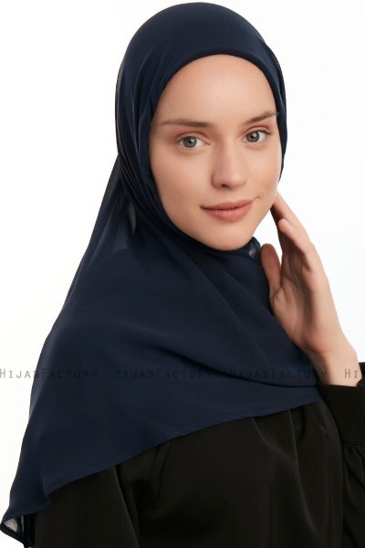 Eylem - Marineblauw One Piece Chiffon Hijab