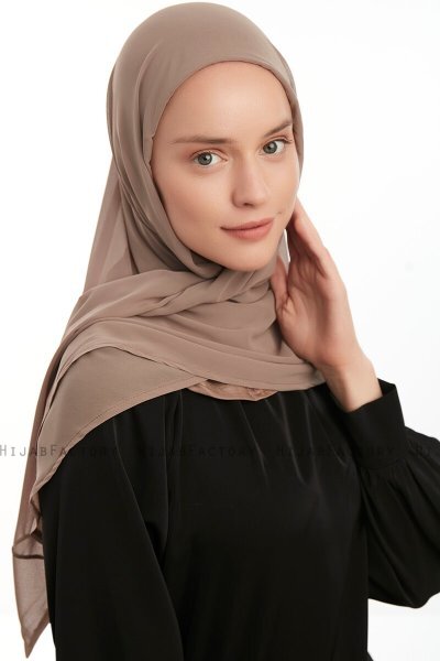 Eylem - Donker Taupe One Piece Chiffon Hijab
