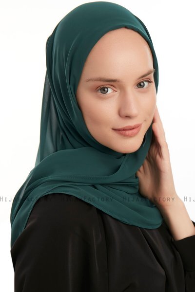 Eylem - Donkergroen One Piece Chiffon Hijab