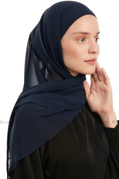 Sahar - Marineblauw One Piece Chiffon Hijab