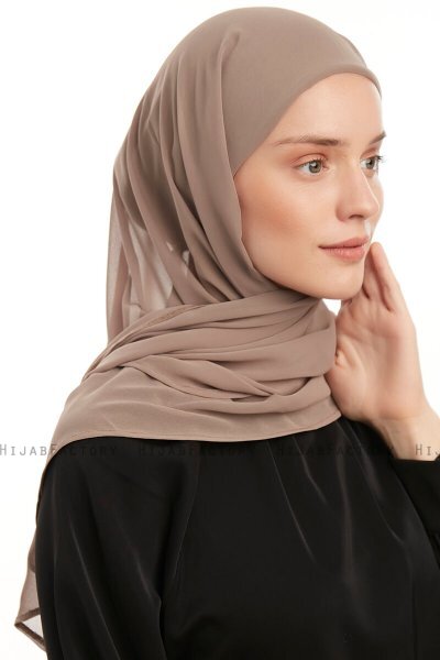 Sahar - Donker Taupe One Piece Chiffon Hijab