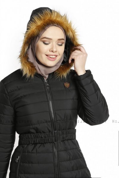 Yeliz - Zwarte Lange Jas Met Capuchon