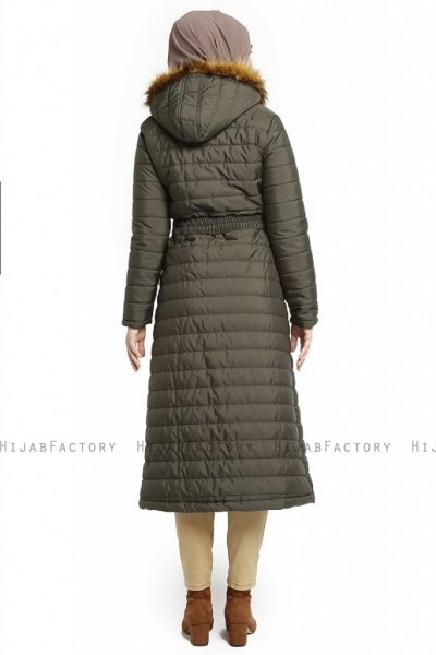 Yeliz - Khaki Lange Jas Met Capuchon