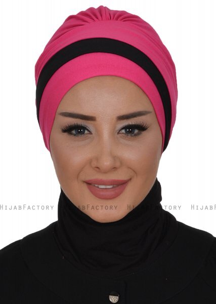 Elsa - Fuchsia & Zwart Katoen Turban