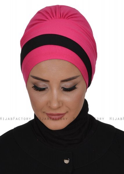 Elsa - Fuchsia & Zwart Katoen Turban