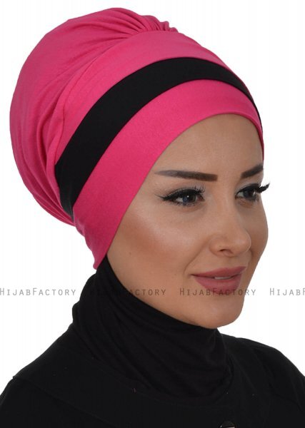 Elsa - Fuchsia & Zwart Katoen Turban