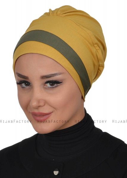 Elsa - Mosterd & Khaki Katoen Turban