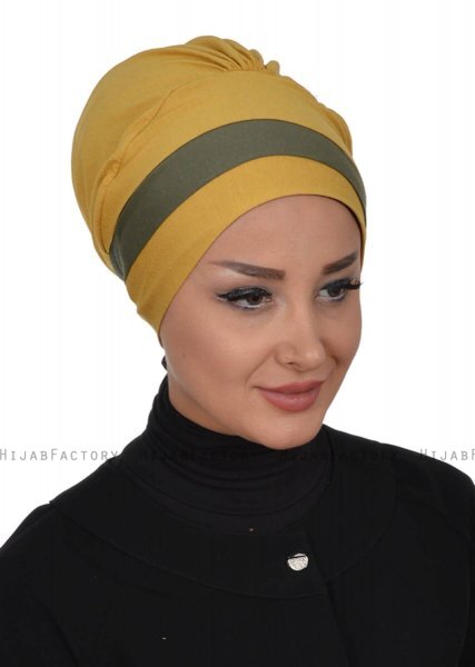 Elsa - Mosterd & Khaki Katoen Turban