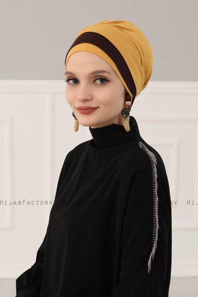 Elsa - Mosterd & Bruin Katoen Turban