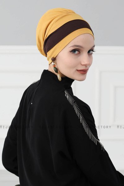 Elsa - Mosterd & Bruin Katoen Turban