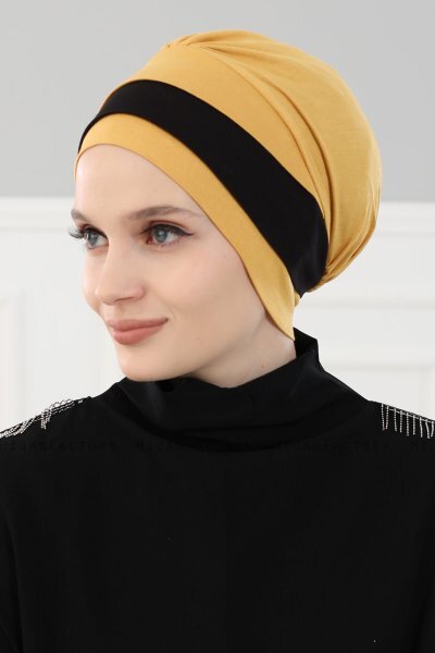 Elsa - Mosterd & Zwart Katoen Turban