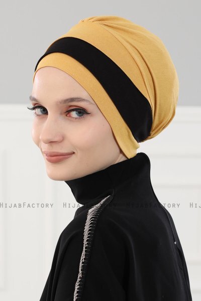 Elsa - Mosterd & Zwart Katoen Turban