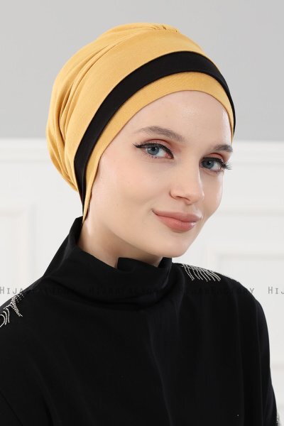 Elsa - Mosterd & Zwart Katoen Turban