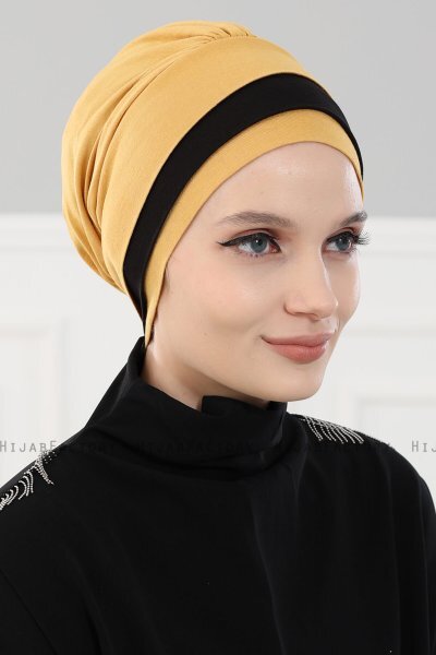 Elsa - Mosterd & Zwart Katoen Turban