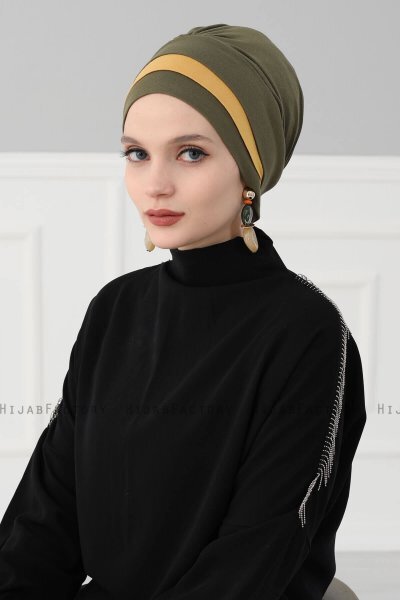 Elsa - Khaki & Mosterd Katoen Turban