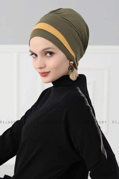 Elsa - Khaki & Mosterd Katoen Turban