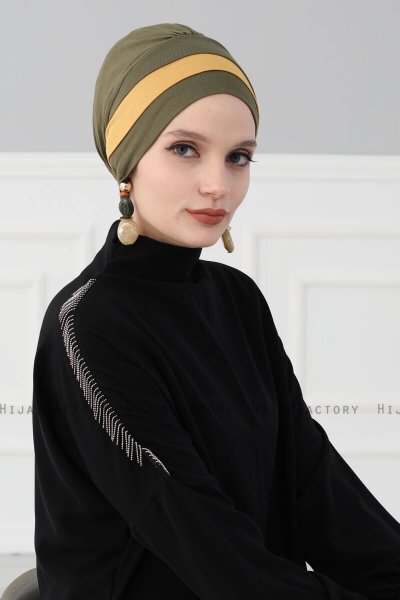 Elsa - Khaki & Mosterd Katoen Turban