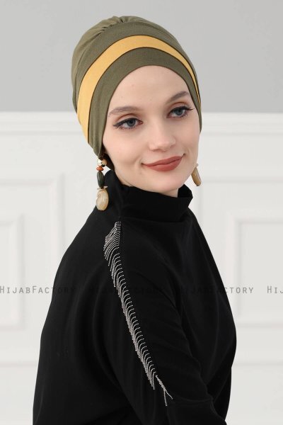 Elsa - Khaki & Mosterd Katoen Turban