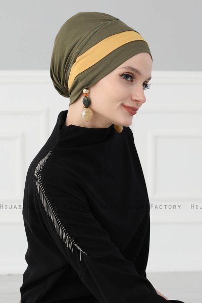 Elsa - Khaki & Mosterd Katoen Turban