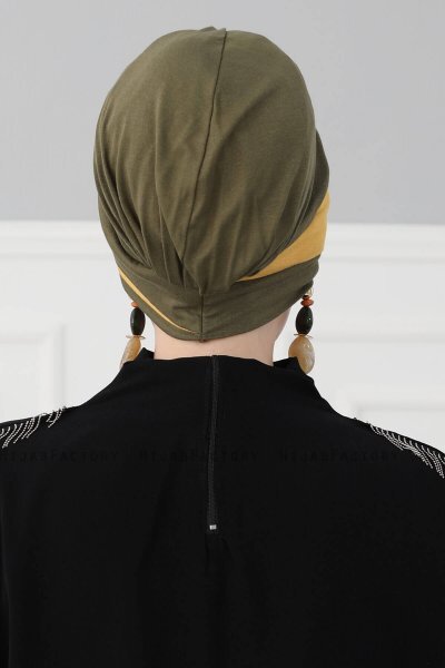 Elsa - Khaki & Mosterd Katoen Turban