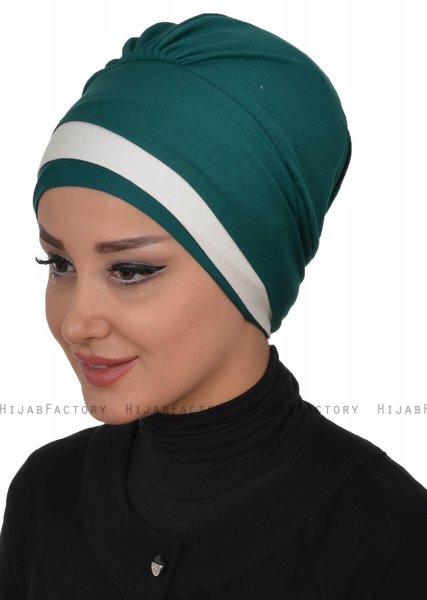 Elsa - Donkergroen & Creme Katoen Turban
