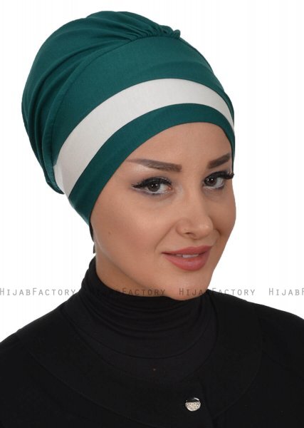 Elsa - Donkergroen & Creme Katoen Turban
