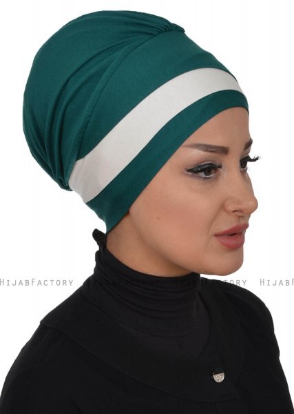 Elsa - Donkergroen & Creme Katoen Turban