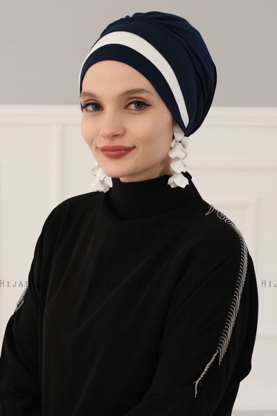 Elsa - Marineblauw & Creme Katoen Turban