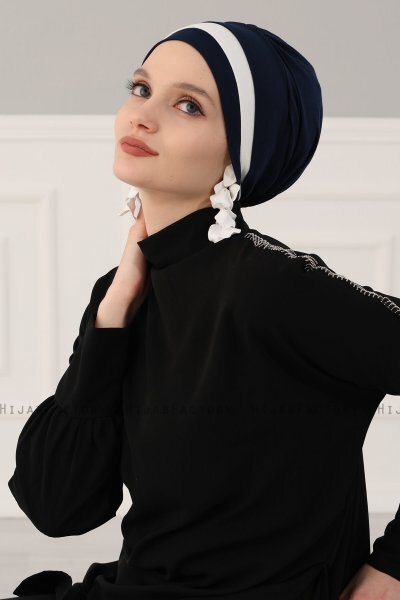 Elsa - Marineblauw & Creme Katoen Turban