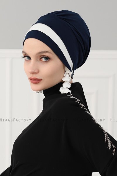 Elsa - Marineblauw & Creme Katoen Turban
